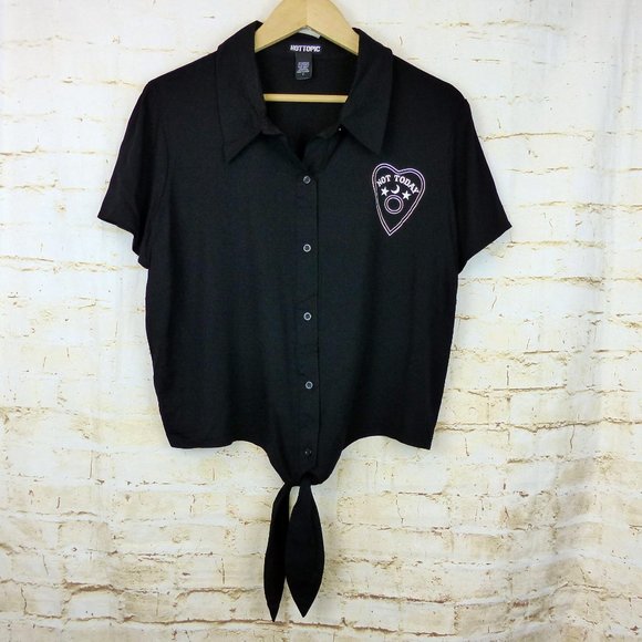 Hot Topic Not Today Planchette Tie Front Button Up Top Womens Plus 1 Black Goth - Picture 3 of 12